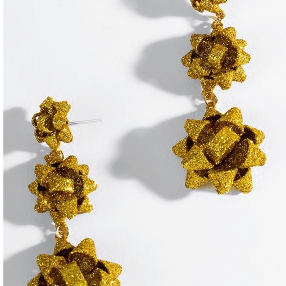 Francesca Gold Glitter Bow Earrings - Picture 4 of 8